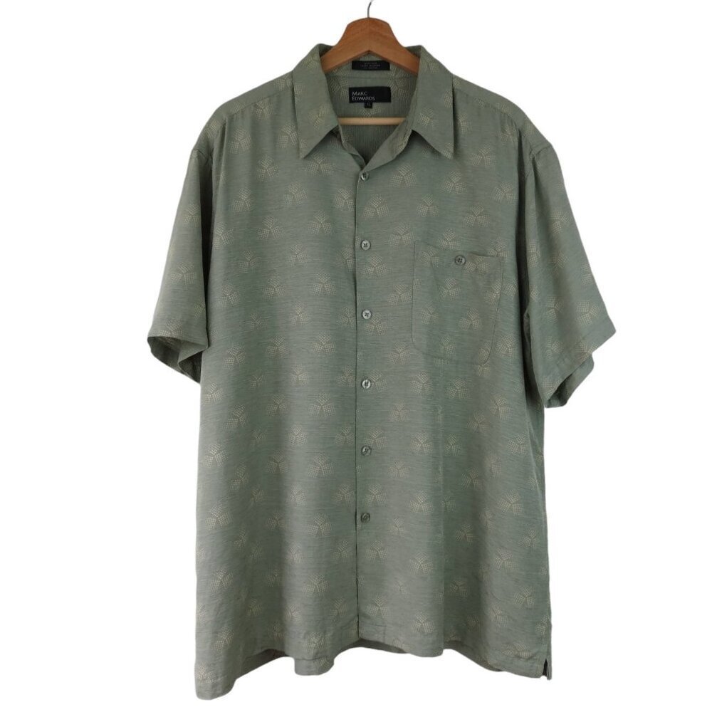 MARC EDWARDS Men's Sage Green Silk Short Sleeve Button Down Shirt Size XL